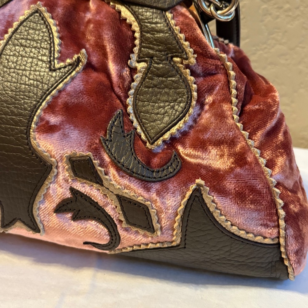 DKNY Velvet Kisslock Shoulder Bag Pink Brown Bow Y2K Coquette Purse - Picture 9 of 16